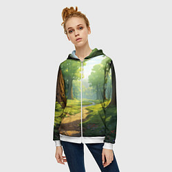 Толстовка на молнии женская Fabulous forest, цвет: 3D-белый — фото 2