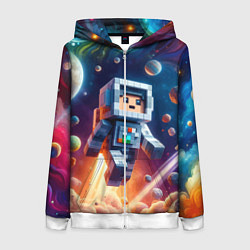 Толстовка на молнии женская Космонавт в неоновом космосе - Майнкрафт, цвет: 3D-белый