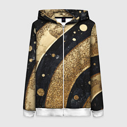 Толстовка на молнии женская Выпуклая золотая текстура на черном, цвет: 3D-белый