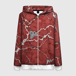 Толстовка на молнии женская Красно-серый мрамор, цвет: 3D-белый