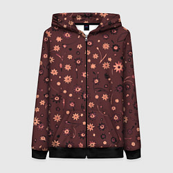 Женская толстовка на молнии Паттерн абстрактные цветы тёмный красно-розовый