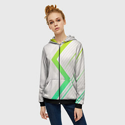 Толстовка на молнии женская Color white line green, цвет: 3D-черный — фото 2