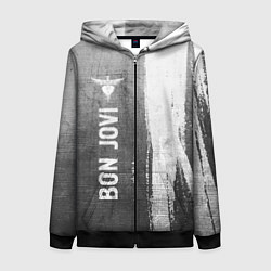 Толстовка на молнии женская Bon Jovi - grey gradient по-вертикали, цвет: 3D-черный