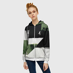 Толстовка на молнии женская Футбол на фоне брызг красок, цвет: 3D-белый — фото 2
