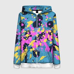 Женская толстовка на молнии Брызги краски розовой желтой и темно синей