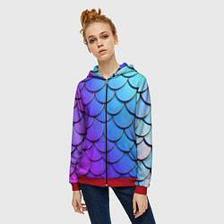 Толстовка на молнии женская Градиент на чешуе, цвет: 3D-красный — фото 2