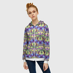 Толстовка на молнии женская Неоновый акварельный орнамент икат, цвет: 3D-белый — фото 2