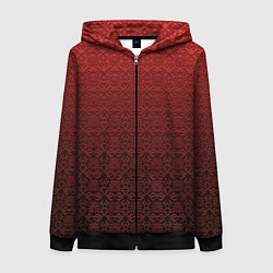 Толстовка на молнии женская Тёмно-красный цветочный орнамент градиент, цвет: 3D-черный