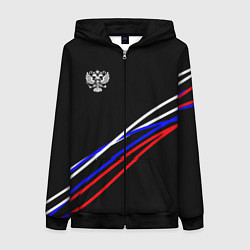 Женская толстовка на молнии Герб и полосы цветов флага на чёрном