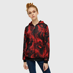 Толстовка на молнии женская Красно-черные разводы краски - абстрактный узор, цвет: 3D-черный — фото 2