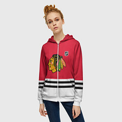 Толстовка на молнии женская Чикаго Блэкхокс хоккей, цвет: 3D-белый — фото 2