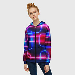 Толстовка на молнии женская Цветные светящиеся неоны, цвет: 3D-синий — фото 2