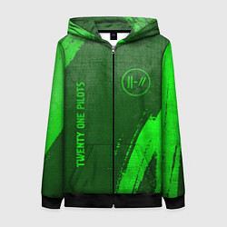 Толстовка на молнии женская Twenty One Pilots - green gradient вертикально, цвет: 3D-черный