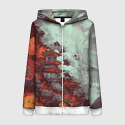 Толстовка на молнии женская Башня в облаках, цвет: 3D-белый