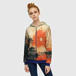 Толстовка на молнии женская Рыбацкий дом на закате, цвет: 3D-синий — фото 2