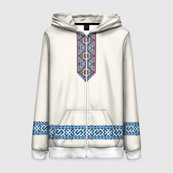 Толстовка на молнии женская Обережник - вышиванка, цвет: 3D-белый