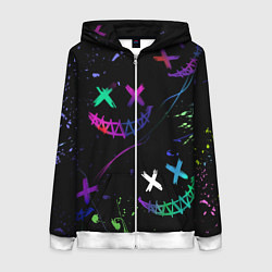 Толстовка на молнии женская Неновые краски - лица крипи смайл, цвет: 3D-белый