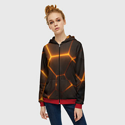 Толстовка на молнии женская Оранжевое свечение текстура, цвет: 3D-красный — фото 2