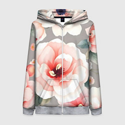 Толстовка на молнии женская Нежные цветы, цвет: 3D-меланж