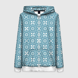 Толстовка на молнии женская Бело - голубой ажурный кружевной узор ретро, цвет: 3D-белый