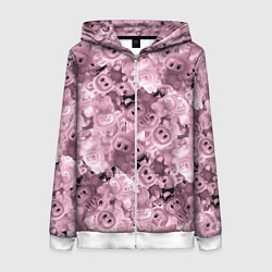 Толстовка на молнии женская Розовые лабубы паттерн, цвет: 3D-белый
