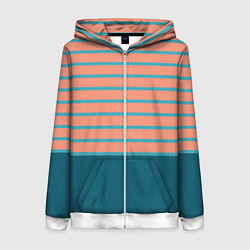 Толстовка на молнии женская Полосатый мандариновый морской рассвет, цвет: 3D-белый
