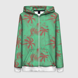 Толстовка на молнии женская Palm brown turquoise, цвет: 3D-белый