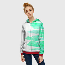Толстовка на молнии женская Color white light blue strip, цвет: 3D-красный — фото 2