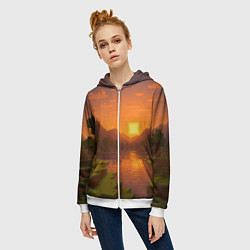 Толстовка на молнии женская Закат - Minecraft, цвет: 3D-белый — фото 2