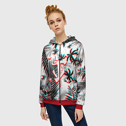 Толстовка на молнии женская Doom тропики глитч, цвет: 3D-красный — фото 2