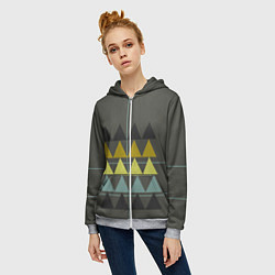 Толстовка на молнии женская Абстрактный лес, геометрический с однотоном, цвет: 3D-меланж — фото 2