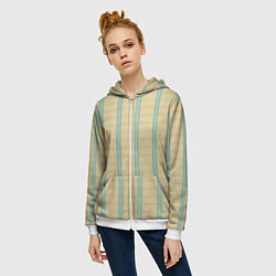 Толстовка на молнии женская Color beige cage light blue stripes, цвет: 3D-белый — фото 2