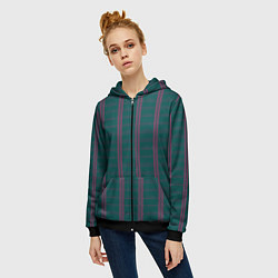 Толстовка на молнии женская Color dark cage pink stripes, цвет: 3D-черный — фото 2