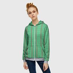 Толстовка на молнии женская Color green cage brown stripes, цвет: 3D-меланж — фото 2