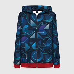 Толстовка на молнии женская Футуристическая сине-фиолетовая абстракция с хакер, цвет: 3D-красный