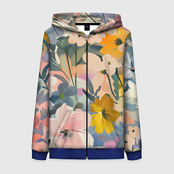 Толстовка на молнии женская Цветы цветочки, цвет: 3D-синий