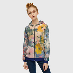 Толстовка на молнии женская Цветы цветочки, цвет: 3D-синий — фото 2