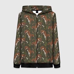 Толстовка на молнии женская Лисы в подснежниках, цвет: 3D-черный