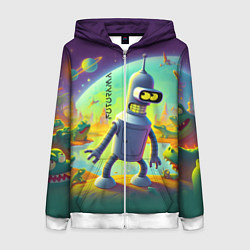 Толстовка на молнии женская Робот-сгибальщик Бендер на планете крокодилов - не, цвет: 3D-белый