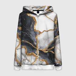 Толстовка на молнии женская Мрамор белый и черный с золотом, цвет: 3D-белый