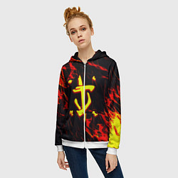 Толстовка на молнии женская Doom огненные искры, цвет: 3D-белый — фото 2