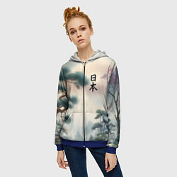 Толстовка на молнии женская Сосна в Японском пейзаже, цвет: 3D-синий — фото 2