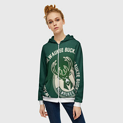 Толстовка на молнии женская Milwaukee Bucks надпись, цвет: 3D-белый — фото 2