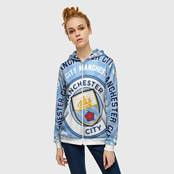 Толстовка на молнии женская Манчестер Сити надписи и логотип, цвет: 3D-белый — фото 2