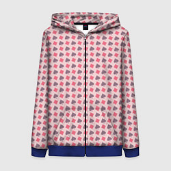 Толстовка на молнии женская Паттерн бубны и пики розовый, цвет: 3D-синий