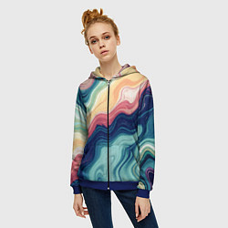 Толстовка на молнии женская Абстрактные волнистые линии синий, цвет: 3D-синий — фото 2