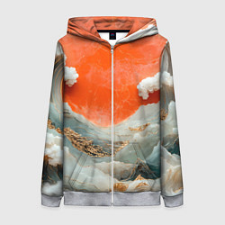 Толстовка на молнии женская Японский пейзаж абстракция, цвет: 3D-меланж