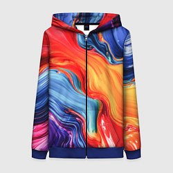 Женская толстовка на молнии Красно-синие масляные краски смешение абстракция