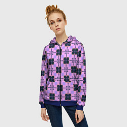 Толстовка на молнии женская Квадраты с цветочными перекрестиями, цвет: 3D-синий — фото 2