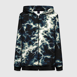 Толстовка на молнии женская Чёрно-синий разряд абстракция, цвет: 3D-черный